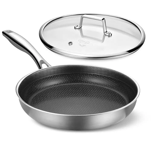 Hybrid Nonstick Frying Pan 10inch，5-Ply Stainless Steel Skillet,Ceramic Coati...