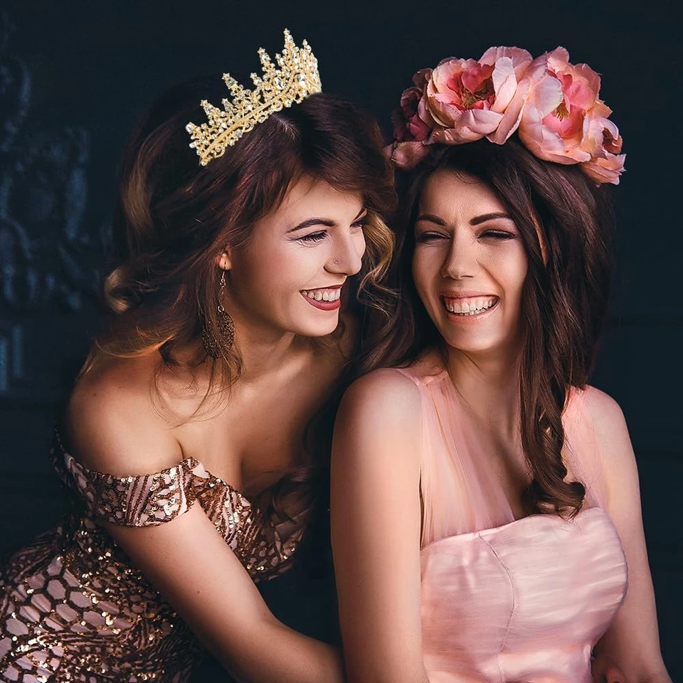 TOBATOBA Corona de Oro para Mujer Cristal Reina Princesa Tiara, Foto 4 de 4