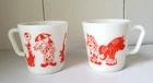 2 Vintage PYREX Child's Red Circus Clown Mugs 10oz # 1410 Coffee Cup Made USA