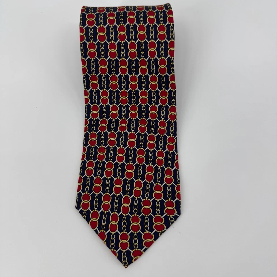 Corbata vintage Paolo Gucci diseñador rojo oro cadena estampado seda para hombre moda Foto 4 de 4