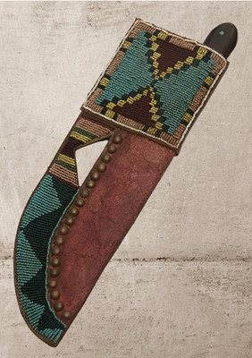 Native Beaded Messerhülle Leder Messerscheide Rot Indianermesser Westernhüllen