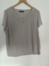 B Collection Plus Size 22 TaupeBeige Lace Neck Sheer Dot BlouseTop