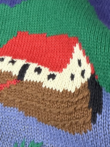 Vintage 90’s Hand Embroidered Knit Noah’s Ark Grandma Cardigan Sz L 3D Teacher - Picture 12 of 24