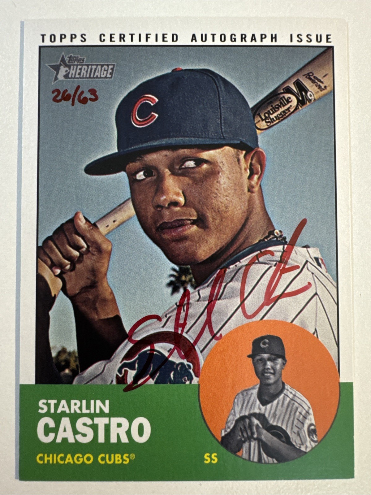 2012 Topps Heritage Starlin Castro Real One Red Ink Auto #/63 #ROA-SC