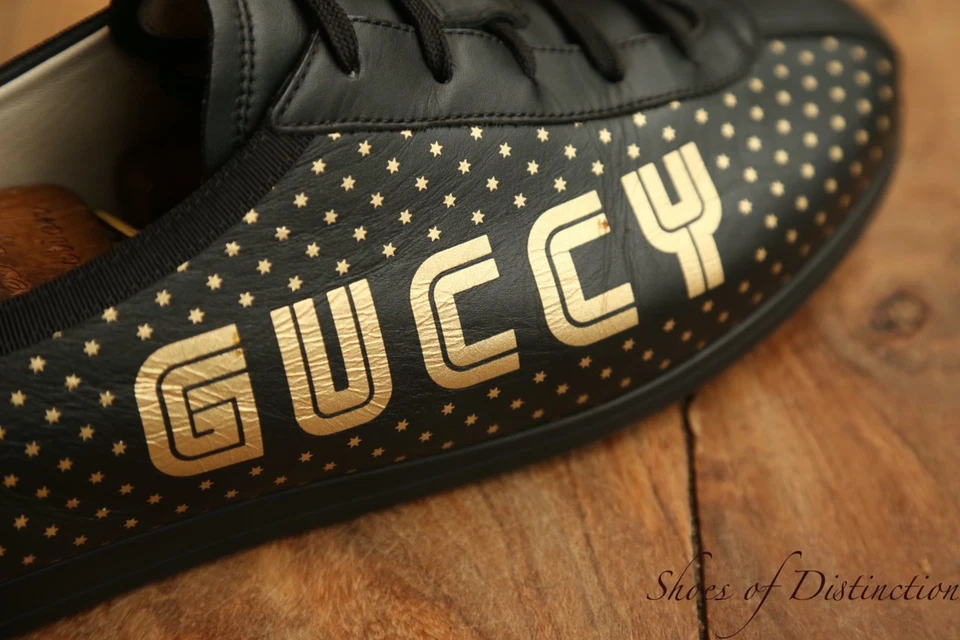 Chaussures baskets Gucci Ace en cuir noir Guccy Star hommes UK 9 US 10 EU 43 - Photo 1/4