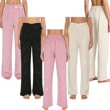 Womens Long Pants Decor Trousers Casual Wide Leg Pant Jacquard Buttons Cosplay