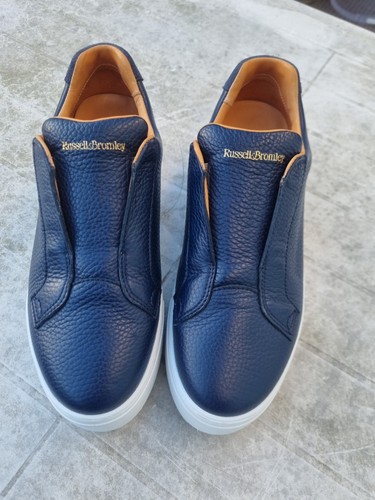 Russell & Bromley Park Up Laceless Trainer Sneaker Navy Grain Leather Size EU 38