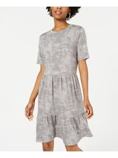 ONE CLOTHING Womens Gray Short Sleeve Above The Knee Fit + Flare Dress S