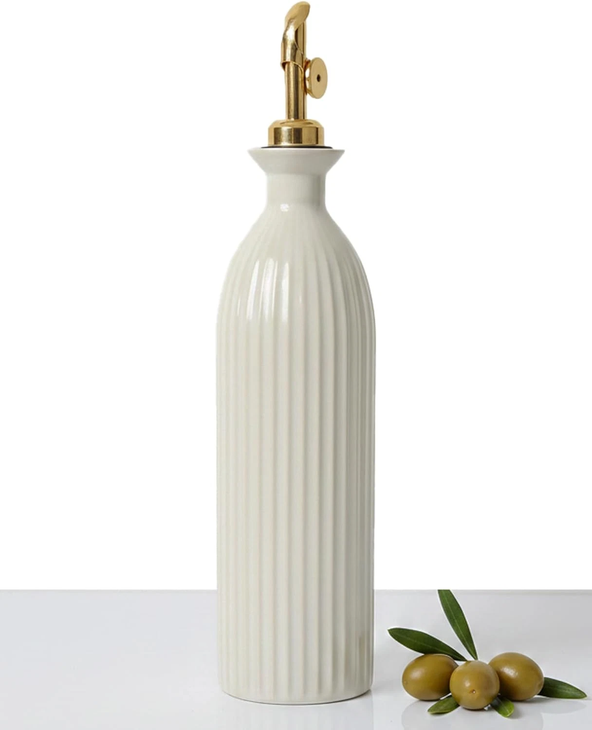 Ceramic Olive Oil Dispenser Bottle,17 oz Stoneware Relief oil container for kitc