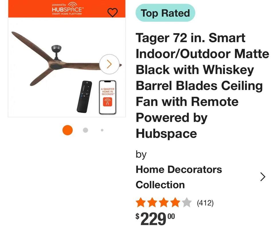 Tager 72 In Smart Indoor/Covered Outdoor Ceiling Fan Matte Black - Image 2 of 4