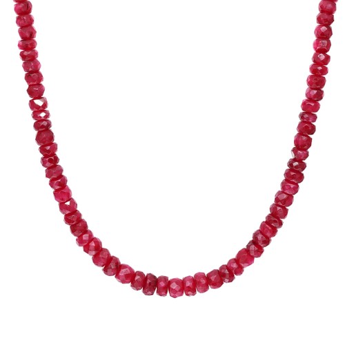Natural Ruby Faceted Cabochon Single Strand Necklace 100Cttw 20 Inches