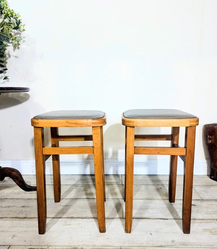 Pair Vintage Kitchen Stools Retro Vinyl Topped Made In Romania Free Postage - Picture 8 of 24