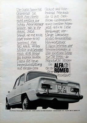 Alfa Romeo Giulia Super,  originale Werbung aus 1969