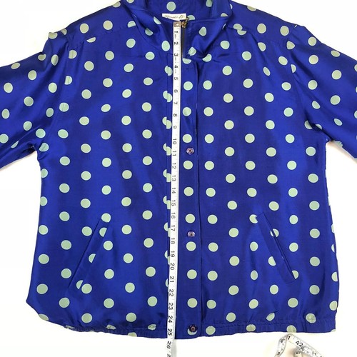 Vtg Mureli Womens Jacket Silk Bomber Blue Polka Dot Windbreaker Sz XL Zip Button - Picture 9 of 10