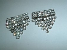 Vintage Pair Art Deco White Rhinestone High Heel Shoe Clips