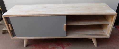 Mueble TV de Madera Maciza Blanco Con Puertas Gris cm150x40x61 Años 70 - Imagen 4 de 6