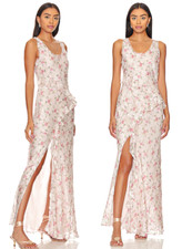 LoveShackFancy Thisbe Floral Jacquard Georgette Silk Blend Maxi Dress sz 0  $695