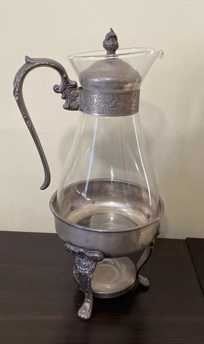 Vintage Sheridan Silver Plated & Glass Coffee Carafe Pot with Stand