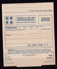 WWII DEC 1944 PRISONER OF WAR POST LETTER UNUSED VIA NEW YORK(TEAR ON FOLD#C1461