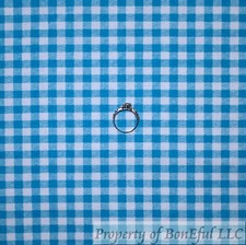 BonEful Fabric Cotton Quilt Teal Aqua Blue White Calico Gingham Check Kid SCRAP