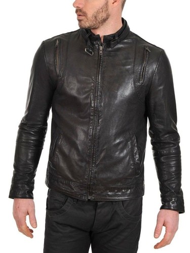 Stylish Real Black Leather Motorcycle Jacket Lambskin Trendy Punk Jacket for Men - Picture 2 of 4