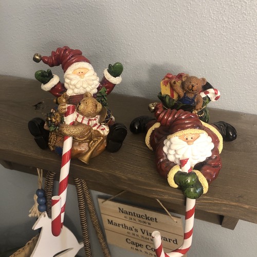 Kurt Adler Christmas Santa with Candy Cane Stocking Holder Hangers X 2 Vtg - Picture 2 of 13