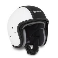 Vespa Fiber Lux Open Face Jet Motorcycle White Black Leather Crash Helmet New