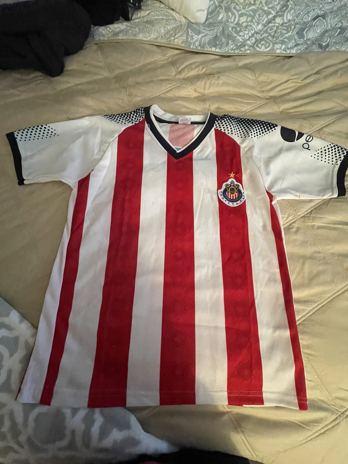 Club Deportivo Guadalajara Tecate Pepsi Mens Jersey White Red Stripe Mesh M