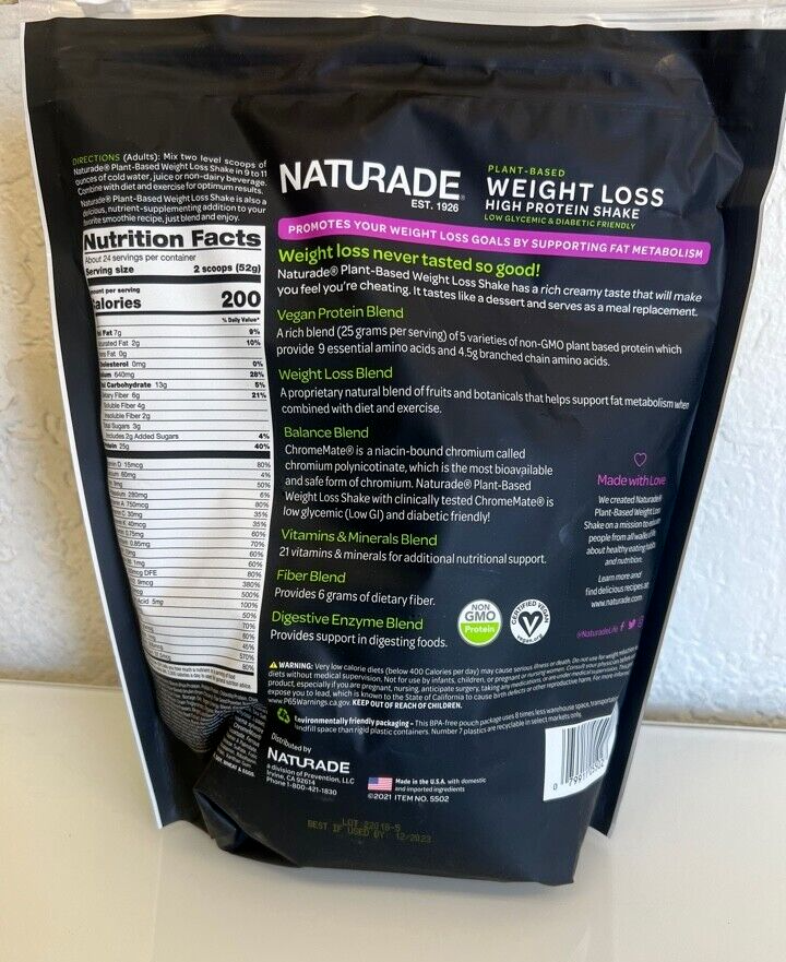 Naturade PlantBased Weight Loss 25g Protein Shake chocolate 2.75 Lb 11/2023 eBay