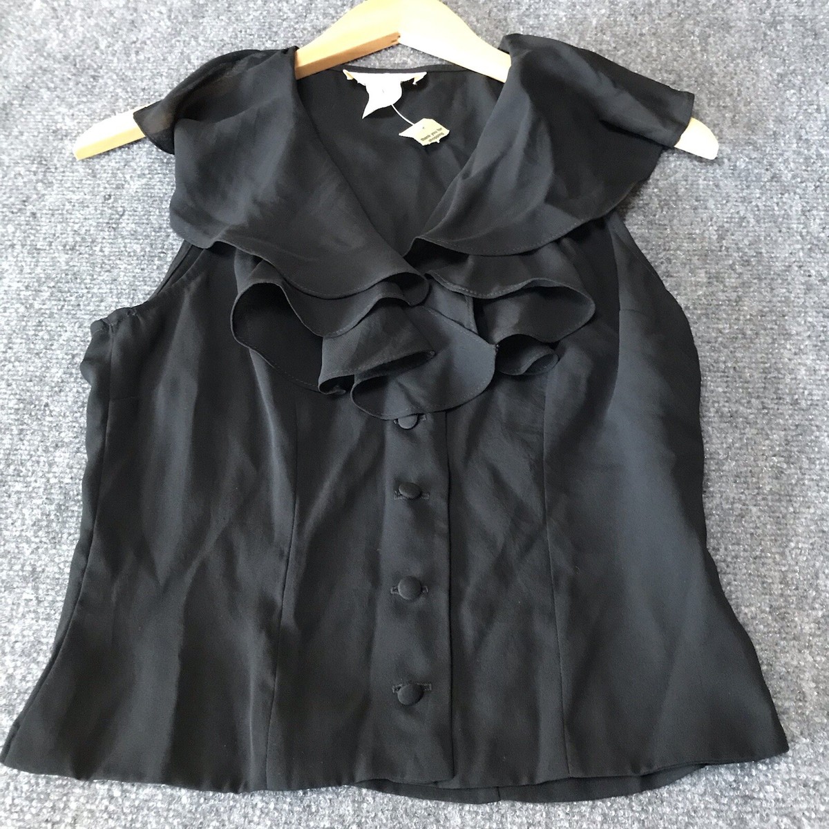 Vintage Cache Top 6 Sheer Ruffle Minimalist Black Fairy Goth 90s 