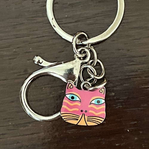 New Laurel Burch Unique Key Ring Keychain Hook Cat Kitty Head Enamel Pink Orange - Picture 11 of 24