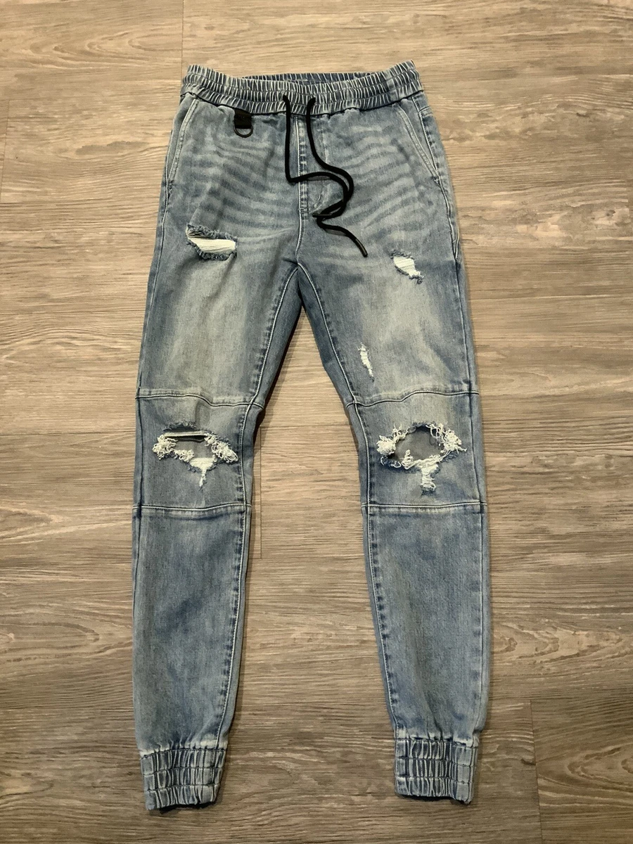 $110 Saint Morta Abolished Distressed Ripped Denim Jean Joggers