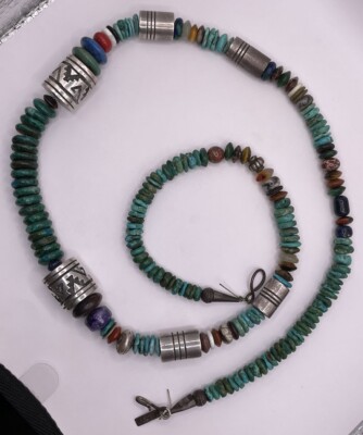 Vintage Navajo Tommy Singer Turquoise Multi Gem Beaded Sterling