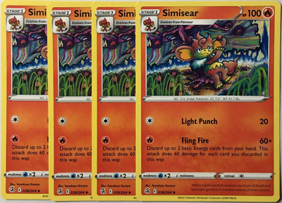 POKEMON 4X SIMISEAR 038/264 FUSION STRIKE UNCOMMON NEAR MINT-PLAYSET