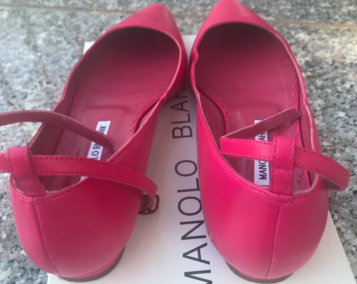 manolo blahnik pink flat shoes sz 39.5 hand made in Italy with the
