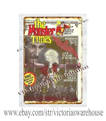 1973 horror newspaper THE MONSTER TIMES metal tin sign garden made reproductions