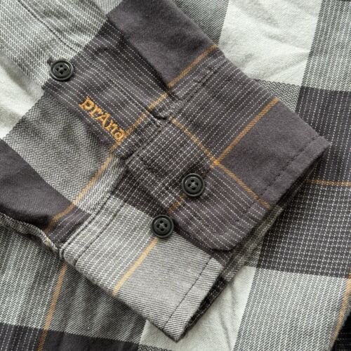 Prana XL Gray Plaid Long Sleeve Button Up Cotton Poly Blend Men's Shirt - Picture 3 of 6
