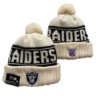 Las Vegas Raiders New Era NFL 2024 Sport Official Pom Cuffed Knit Beanie Black/W