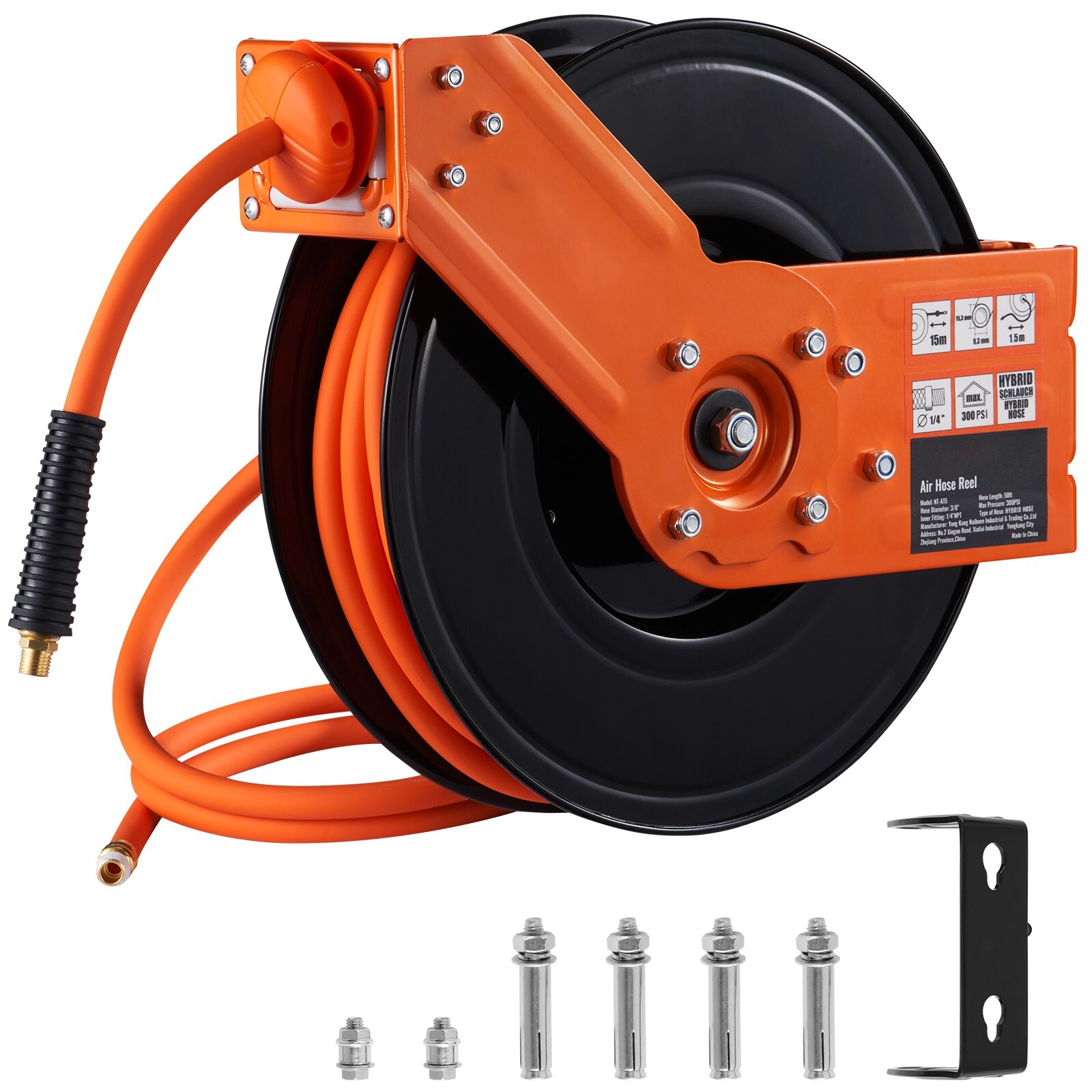 Retractable Air Hose Reel 3/8 IN x 50 FT Hybrid Air Hose Max