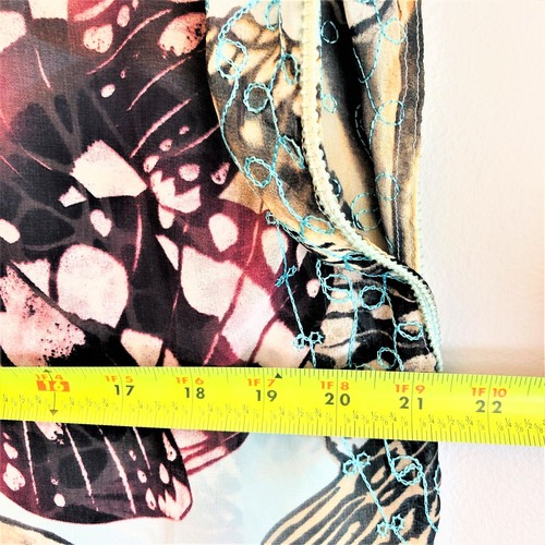Alberto Makali Sheer Flowy Butterfly Print Embroidered Beaded Tunic Blouse Top-L - Picture 12 of 12