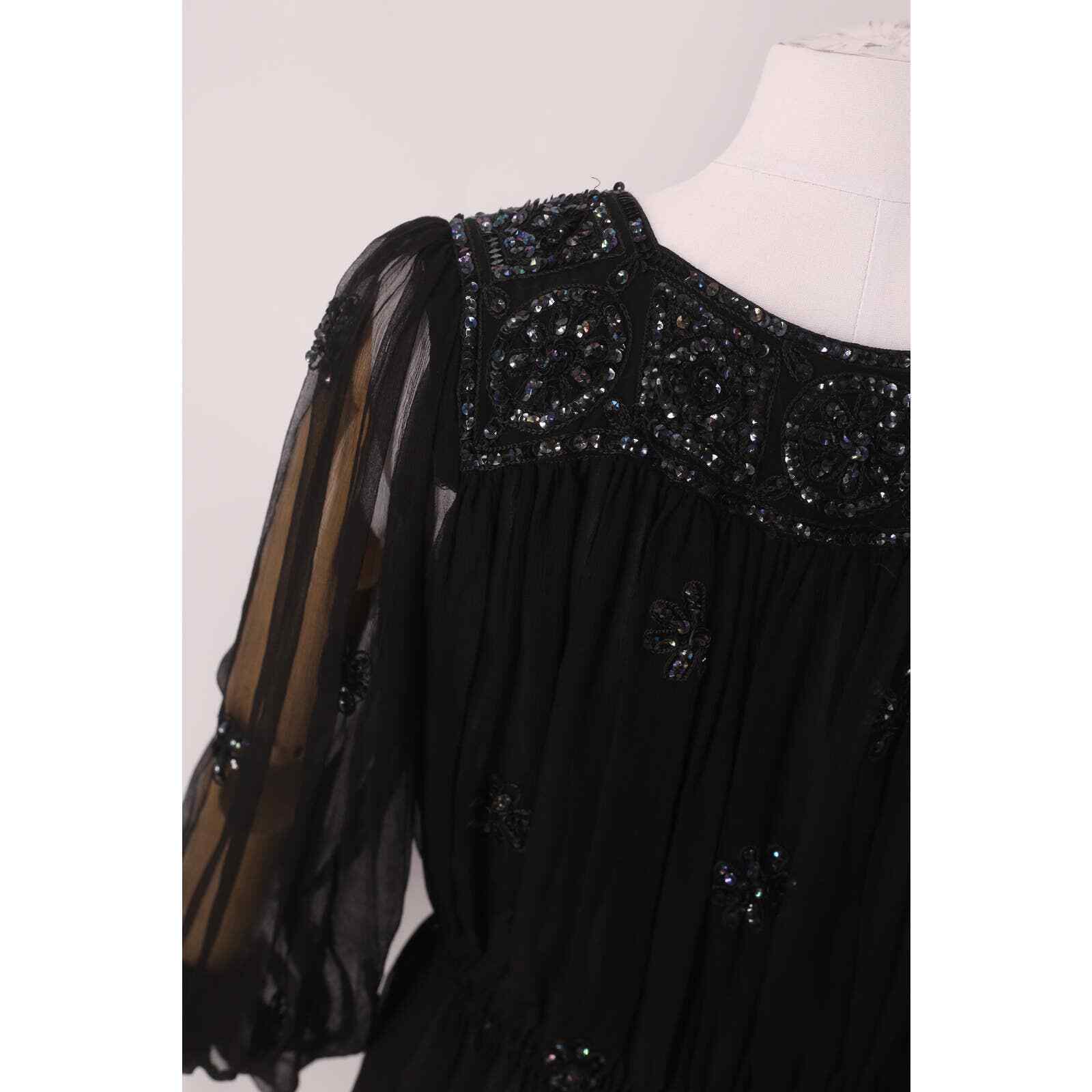 vintage 70s JUDITH ANN black silk peasant dress s… - image 6