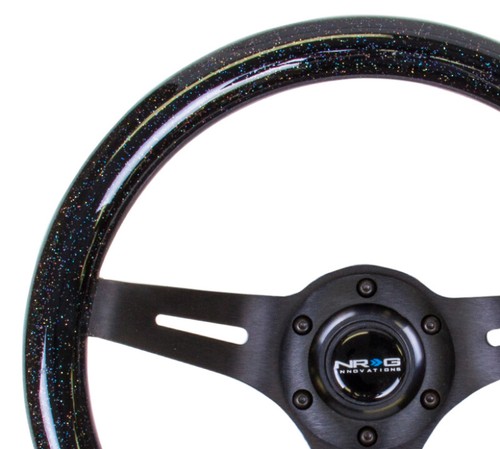 NRG Classic Wood Grain Steering Wheel (310mm) Blk Sparkle w/Blk 3-Spoke Center - Picture 8 of 10