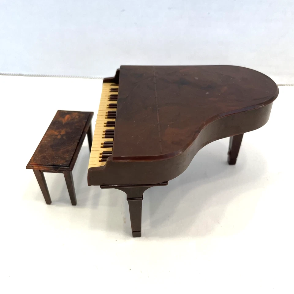 复古 Renewal 娃娃屋家具大钢琴 (74) 和长凳 (75) 美国制造 — 第 3/4 张图片