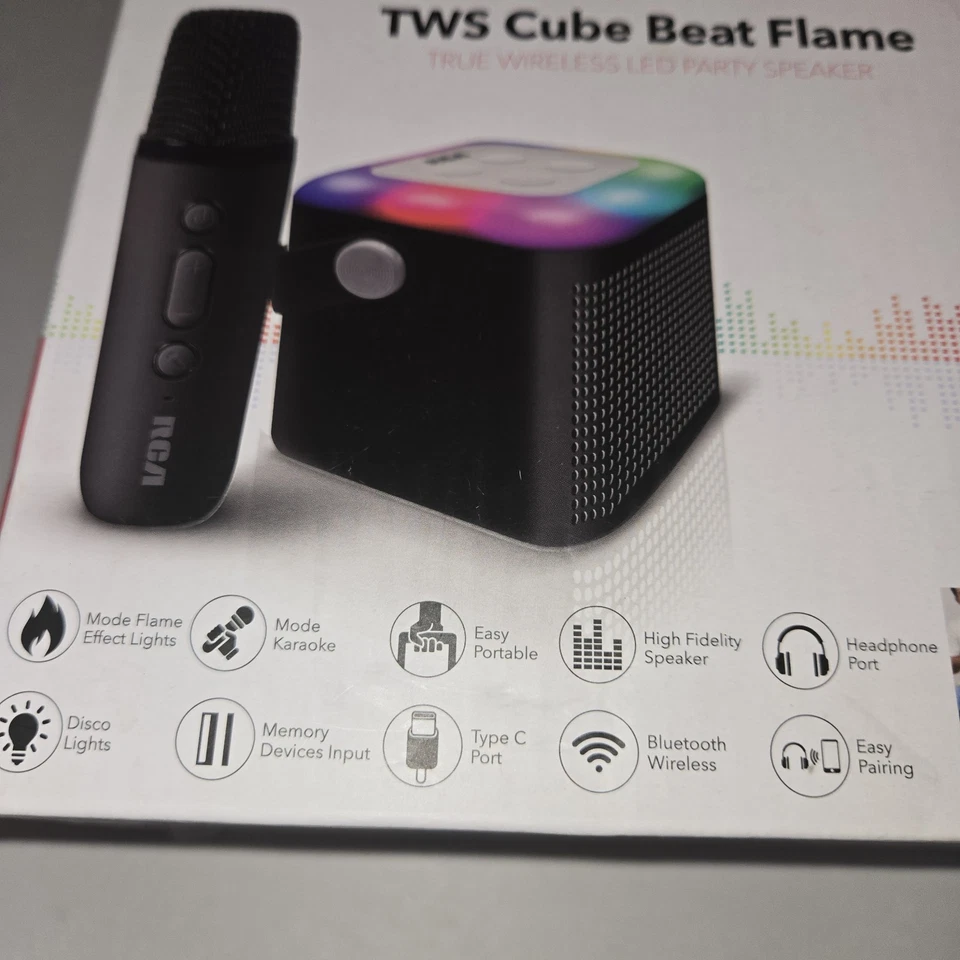 RCA Cube Beat Flame True Wireless LED Party Speaker Karaoke Bluetooth Microphone - Image 3 of 4
