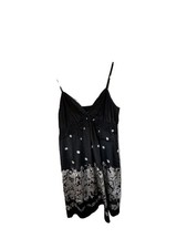 L Express Design Studio Women's Black and Silver Floral Silk Blend Slip Dress