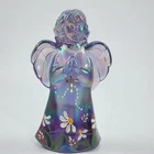 Fenton Art Glass Purple Iridescent Hand Painted Angel Figurine SignedM. Olmstead