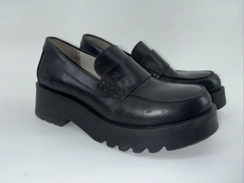 Женский ковер FLY LONDON размер 39 MAUS791 черный коренастый кожаный мокасины б/у в отличном состоянии - Изображение 3 из 4