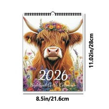 Highland Cow Calendar 2026 Monthly Planner Scottish Wall Art Decor for Farmhouse