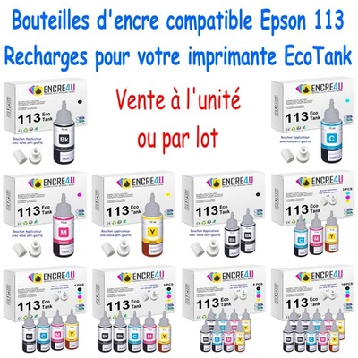 Bouteilles d'encre compatible avec imprimantes Epson EcoTank ( série 113 ) - Photo 1/3
