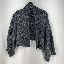 Ralph Lauren Women Cable Knit Shrug Cardigan Sweater Crop Shawl Blk/Wh Size 8-10